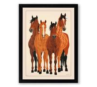 Four Horses Standing Rustic Framed Wall Art Print A1 (84.1×59.4cm) Black, Wall Decor for Living Room, Bedroom, Office & Home, Ready to Hang, Art Gift