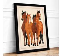 Four Horses Standing Rustic Framed Wall Art Print A1 Black