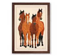 Four Horses Standing Rustic Framed Wall Art Print A2 (59.4×42cm) Walnut, Wall Decor for Living Room, Bedroom, Office & Home, Ready to Hang, Art Gift
