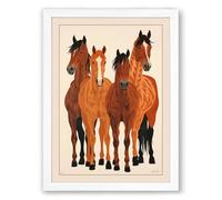 Four Horses Standing Rustic Framed Wall Art Print A2 (59.4×42cm) White, Wall Decor for Living Room, Bedroom, Office & Home, Ready to Hang, Art Gift