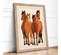 Four Horses Standing Rustic Framed Wall Art Print A2 Oak