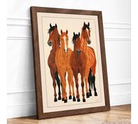 Four Horses Standing Rustic Framed Wall Art Print A2 Walnut