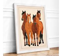 Four Horses Standing Rustic Framed Wall Art Print A2 White