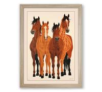 Four Horses Standing Rustic Framed Wall Art Print A4 (29.7×21cm) Oak, Wall Decor for Living Room, Bedroom, Office & Home, Ready to Hang, Art Gift