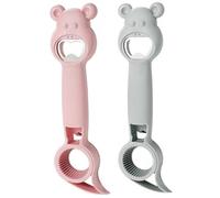 Four in One Bottle Opener, 4 in 1 Bottle Opener 2Pcs Cute Bear Multifunctional Beer Jar Can with Back Hook Nail Protecting for Elderly Woman