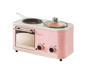 Four-in-One Multifunctional Electric Breakfast Machine with Smart Oven and Retro Toaster for Frying, Sandwich Making, and Health Pot, Pink