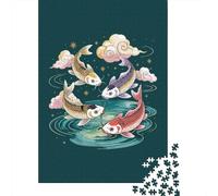 Four Koi Fish in A Circle 1000-Piece Adult Jigsaw Puzzle, 70x50cm/1000pcs; for Progress Whenever Time Allows; White Card Pieces with Reduced Dust