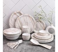 Four Leaf 40 Pieces Melamine Dinner Set - Elegant, Break & Stain Resistant, Designer Crockery Dinnerware in Exclusive Round Shape for Your own Home Kitchen or Gifting (Rosin Cream)