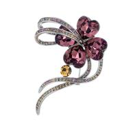 Four-Leaf Brooch, Women'S Ribbon Corsage Accessory Brooch, Silver + Red