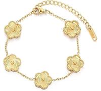 Four Leaf Clover Bracelet for Women 18K Gold Plated Stainless Steel Lucky 4 Leaf Gold Link Bracelet Jewelry Gift for Women (Gold)