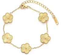 Four Leaf Clover Bracelet for Women 18K Gold Plated Stainless Steel Lucky 4 Leaf Gold Link Bracelet Jewelry Gift for Women