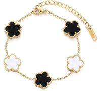 Four Leaf Clover Bracelet for Women 18K Gold Plated Stainless Steel Lucky 4 Leaf Gold Link Bracelet Jewelry Gift for Women (Mixed)