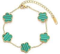 Four Leaf Clover Bracelet for Women 18K Gold Plated Stainless Steel Lucky 4 Leaf Gold Link Bracelet Jewelry Gift for Women (Green)