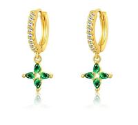 Four Leaf Clover Dangle Earrings for Women,Copper Base Gold Tone with Green Zircon,Lucky Clover Hoop Drop Earrings for Adult Women