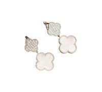 Four-Leaf Clover Diamond-Encrusted Stud Earrings, Pure Silver, Korean Style