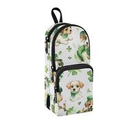 Four-Leaf Clover Dog Pencil Case, Big Capacity Pen Bag with Compartment Students Schoolbag Shape Stationery Organizer Pencil Pouch Marker Case for School Office Work