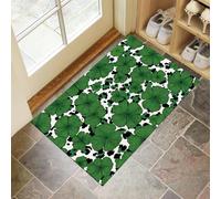 Four-Leaf Clover Door Mats 60 X 90 Cm, Washable Indoor Doormat Tpr Non-Slip, Dirt Trapper Front Door Mat Inside, Abstract Leopard Print Absorbent Entrance Rug For Entryway, Pets And Dogs - Green