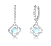 Four Leaf Clover Earrings 925 Sterling Silver Moonstone 4 Leaf Clover Dangle Drop Earrings Lucky Shamrock Hoop Earring Clover Jewelry for Women Girls St. Patrick's Day Gifts