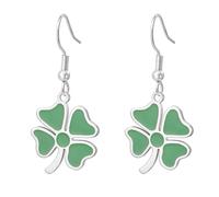 Four Leaf Clover Earrings Green Shamrock Drop Dangle Earrings Good Lucky Charm Friendship Jewelry St Patricks Day Accessories Irish Gift for Women (silver)