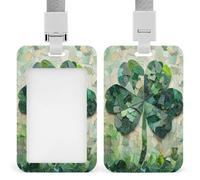 Four-Leaf Clover Handmade Collage ID Badge Holder Retractable Clip Card Holder Card Protector Name Badge Name Tag for Work Office Doctor Nurse