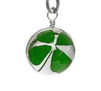 Four Leaf Clover Keychain - Good Luck Keychain, Clear Glass Four Leaf Clover Pendant | Stunning Lucky Amulet Keychain, Unique Jewelry Gift, Hanging, Consulte la descripción