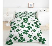 Four-leaf Clover King Duvet 10.5 Tog, Festive & Lucky Style Microfiber Bedding Set, 1 Quilt 220x230cm and 2 Pillowcases 50x75cm, All Year Round Comforter for Cozy Nights TY329