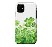 Four Leaf Clover Lucky Garden And Red Ladybug Watercolor Case for iPhone 11