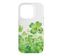 Four Leaf Clover Lucky Garden And Red Ladybug Watercolor Case for iPhone 14 Pro