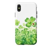 Four Leaf Clover Lucky Garden And Red Ladybug Watercolor Case for iPhone X/XS