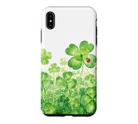 Four Leaf Clover Lucky Garden And Red Ladybug Watercolor Case for iPhone XS Max