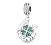 Four Leaf Clover Lucky Horse Shoe Charm 925 Silver Charm Compatible with Pandora Charms, Trollbeads, Chamilia, Biagi and Many Other UK Charm Bracelets.