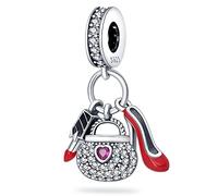 Four Leaf Clover Lucky Mum Mom Heart Ladybird Dog Cat Charm Bead Pendant 925 Sterling Silver Compatible With Pandora Charm Moments Bracelet (Handbag Lipstick Shoes Fashion)