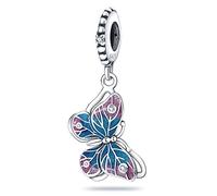 Four Leaf Clover Lucky Mum Mom Heart Ladybird Dog Cat Charm Bead Pendant 925 Sterling Silver Compatible With Pandora Charm Moments Bracelet (Butterfly Enamel Crystal)