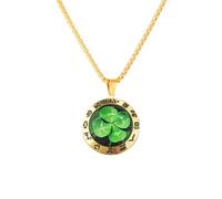 Four-Leaf Clover Necklace for Men Women Vintage Ancient Egyptian Hieroglyphic Glass Charm Pendant Lucky Flower Necklace Fashion Good Luck Holiday Punk Statement Jewelry Irish St. Patrick's Day 24"
