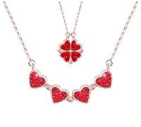 Four Leaf Clover Necklace for Women Red Leaf Heart Shaped Pendant Necklaces Heart Magnet Necklace Valentines Jewelry Gifts for Girlfriend, Copper, other