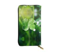 Four-Leaf Clover Patterned Leather Long Wallet (7.5 * 4.1 inches) | Extra Large Multi-Function Compartment | Great Gift