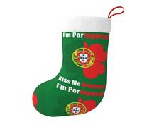 Four-leaf clover Portugal flag Christmas Stocking 17.7", Festive Hanging Sock for Fireplace Mantel, Holiday Decorations