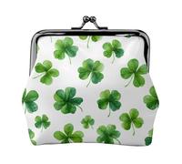 Four Leaf Clover Printed Kiss Lock Coin Purse, Compact and Durable, Easy to Carry