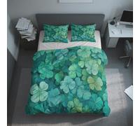 Four Leaf Clover Single Duvet Cover, Plant Green Leaves Bedding Set 2 Piece Soft Microfiber Quilt Cover Reversible Duvet Cover Sets with 1 Pillows Zipper Closure K&11