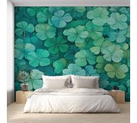Four Leaf Clover Wallpaper, Botanical Green Leaves Wall Mural for Living Room, Non-Woven Wall Paper for Bedroom 450X315cm, Photo Wallpaper Home Decor EL&D51
