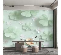 Four Leaf Clover Wallpaper for Living Room & Bedroom & Hallway, Non-Woven White Floral 3D Leaves Mural Wallpaper, Wall Mural Wall Decoration 390 x 260 cm (WxH) K-MZ&31