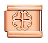 Four Leaf Clover Ying Yang Love Birthday Peace Protection Star Rose Gold Width 9mm Stainless Steel Silver Italian Link Charm Compatible With Bracelet (Four Leaf Lucky Heart Clover Rose Gold Embossed)