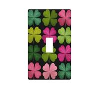 Four-Leaf Clovers in Hot Pink Neon Green Light Switch Cover Decorative Single Toggle 1 Gang Wall Plate for Kitchen Farmhouse Bedroom Bathroom Art Decor