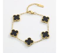 Four Leaf Grass Bracelet 18k Gold Plated Stainless Steel Double Sided