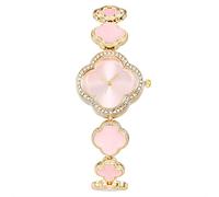 Four Leaf Grass Bracelet Watch, Women's Luxury Wristband Watch Stainless Steel Quartz Wristwatch Fashion Wrist Strap Bangle (Pink)
