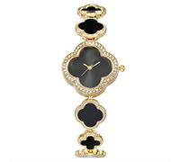 Four Leaf Grass Bracelet Watch, Women's Luxury Wristband Watch Stainless Steel Quartz Wristwatch Fashion Wrist Strap Bangle (Black)
