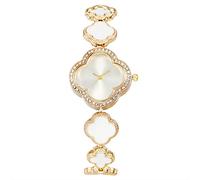 Four Leaf Grass Bracelet Watch, Women's Luxury Wristband Watch Stainless Steel Quartz Wristwatch Fashion Wrist Strap Bangle (White)