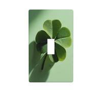 Four-Leaf Green Clover Botanical Light Switch Cover Decorative Single Toggle 1 Gang Wall Plate for Kitchen Farmhouse Bedroom Bathroom Art Decor