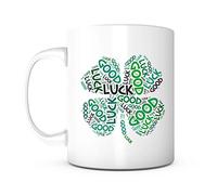 Four Leaves Clover Good Luck Coffee Mug Unique Birthday Gifts for Men or Women, Him or Her Cool Present Idea for St Patrick’s Day Shamrock, Mom, Dad, Kids, Son, Daughter, Husband, Wife, Boss,Friend