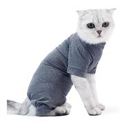 Four Leg Dinosaur Sphynx Cat Clothes, Recovery Suit, Stretchy Lightweight Pet Coat with Four Legs for Cats 1KG-8KG, XS-L, Grey/Orange (X-Small)